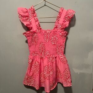 Pink Floral Smocked Tank Top